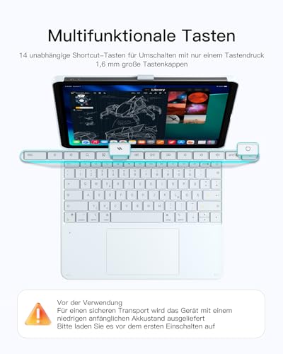 Inateck AceTouch Keyboard Case for iPad Air 13 Inch (2026/2025/2024, M4/M3/M2), Keyboard for iPad Pro 12.9 Inches, 6 Inch Large Trackpad, Removable, QWERTZ, 7 Colours Backlit, with Pen Holder, AceTouch
