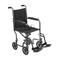 Drive Medical Lightweight Steel Transport Wheelchair, Fixed Full Arms, 19" Seat, Silver