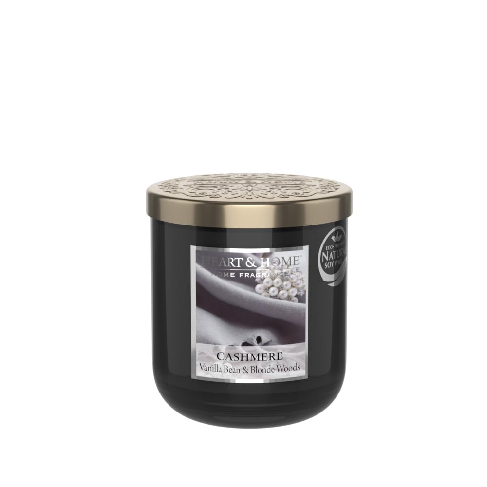 HEART & HOME - Scented Candle Made from Natural Soy Wax for Home - Small Cashmere jar - Burn time 30h - Gift, Decoration and Fragrance for The Home - Glass jar