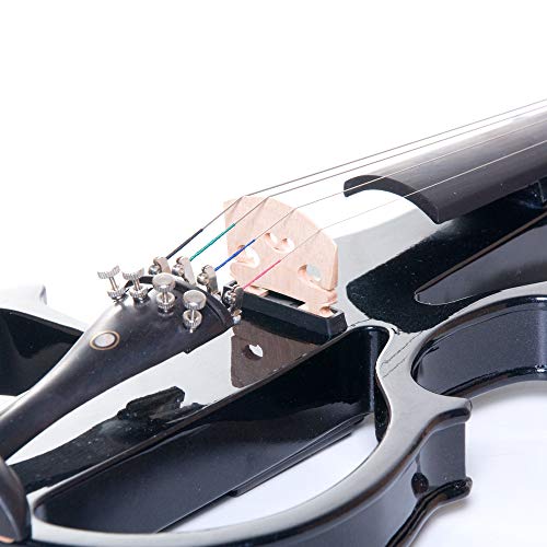 Cecilio Silent Electric Solid Wood Violin Kit with Ebony Fittings, Full Size 4/4 Electric Violin for Beginner and Professional Musicians, Black Metallic