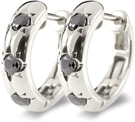 ピアス メンズ 10金 ホワイトゴールドk10 ブラックダイヤモンド ステンレスバネ入り フープピアス