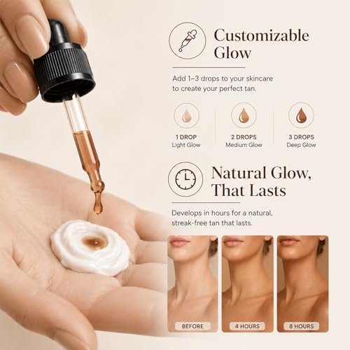 30ml Self Tanning Drops, Self Tanning Drops, Tan Shine for All Skin Types, Custom Tan, a Sunless Tanning Effect(Brown)