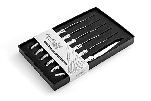 [Set of 6]Steak Knives,Silverware Set,FANTECK 18/10 Stainless Steel Serrated Sharp Light Premium Laguiole Dishwasher Safe Polished Table Dinner Cutlery Flatware Kitchen Steak Knives Gift Box-Silver 9" - Thumbnail 4