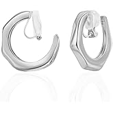 FAN&LOUIS Gold Hoop Clip On Earrings for Women, 24K Gold Plated Trendy Small Hoop Hypoallergenic Dainty Non Pierced Earrings Painless Lightweight Clip-On
