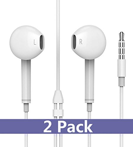 Elfmo Earbuds, Headphones with Microphone New Earphones for apple iPhone 6s 6 Plus 5s 5 4s 4 SE iPad iPod 7 and all 3.5mm Headphones devices. (white) 2 Pack
