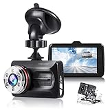 TOGUARD Dual Dash Cam Front and Rear Night Vision 1080P Car Camera and 720P Rear View Backup Camera 170° Wide Angle 3.0” LCD, 24 Hours Parking Monitor