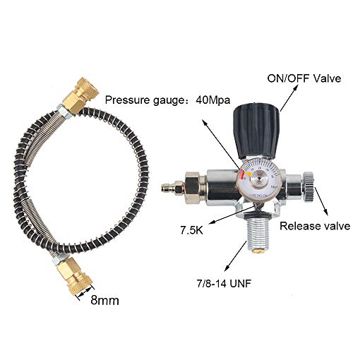 IORMAN Paintball CO2 Tank Compressed Air DIN Valve Gauge & Fill Station, 300bar/4500psi High Pressure, 7/8-14 UNF Male Thread, with 24" Charging Hose for PCP Game (Type-2) - Thumbnail 5