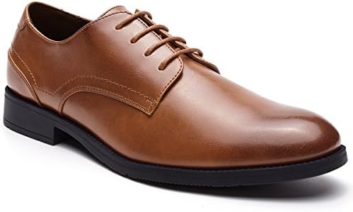 JOMEN Men's Leather Lined Lace-up Plain Toe Formal Dress Oxford Shoes Brown 12