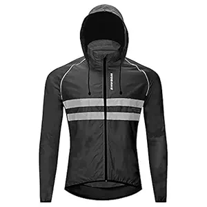 pekdi Men Windproof Hooded Cycling Jacket Breathable High Visibility Reflective Bike Bicycle Riding Sports Coat Jacket