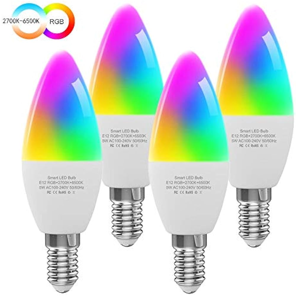 LED Candelabra Bulbs E12 Base, Color Changing Dimmable Smart Light Bulb