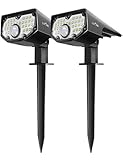 LITOM 30 LED Solar Motion Sensor Landscape Spotlights, IP67 Waterproof Outdoor Solar Powered Security Wall Lights 3 Modes Solar Landscaping Lighting for Yard Garden Garage Pool Patio 2 Pack Cold White