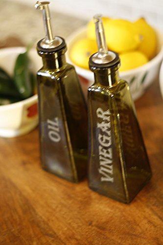Vintage Green Oil and Vinegar Set - Laser Engraved Gifts - Oil Vinegar Dispenser - Gifts for Her - Kitchen Decor - Kitchen Gifts - Olive Oil
