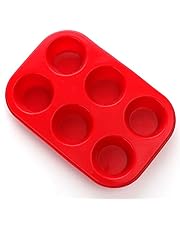 Silicone Muffin Pan, European LFGB Silicone Cupcake Baking Pan, 6 Cup Muffin, Non-Stick Muffin Tray, Egg Muffin Pan, Food Grade Muffin Molds, BPA Free Muffin Tins Red