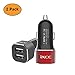 iXCC 24W/4.8A 2 Port Car Charger, Fast Car Charger Adapter for iPhone 8s 7s 6s Plus, USB Car Charging Ports for Galaxy S8+ S7 S6 Edge, iPad Pro Air mini, Note 5, LG, Nexus and More - Black/Red 2 Pack