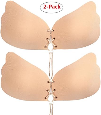 2-Packs Self Adhesive Bra, Strong Sticky, Silicone Invisible Bra with Drawstring