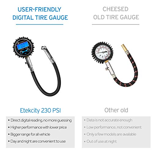 Etekcity GL-1099B Digital Tire Pressure Gauge 230 PSI with Backlit LCD, Air Bleed and Low Battery Indicator, Heavy Duty Measure Accuracy 0.1 Display Resolution for Truck, SUV, RV, Motorcycle - Thumbnail 6