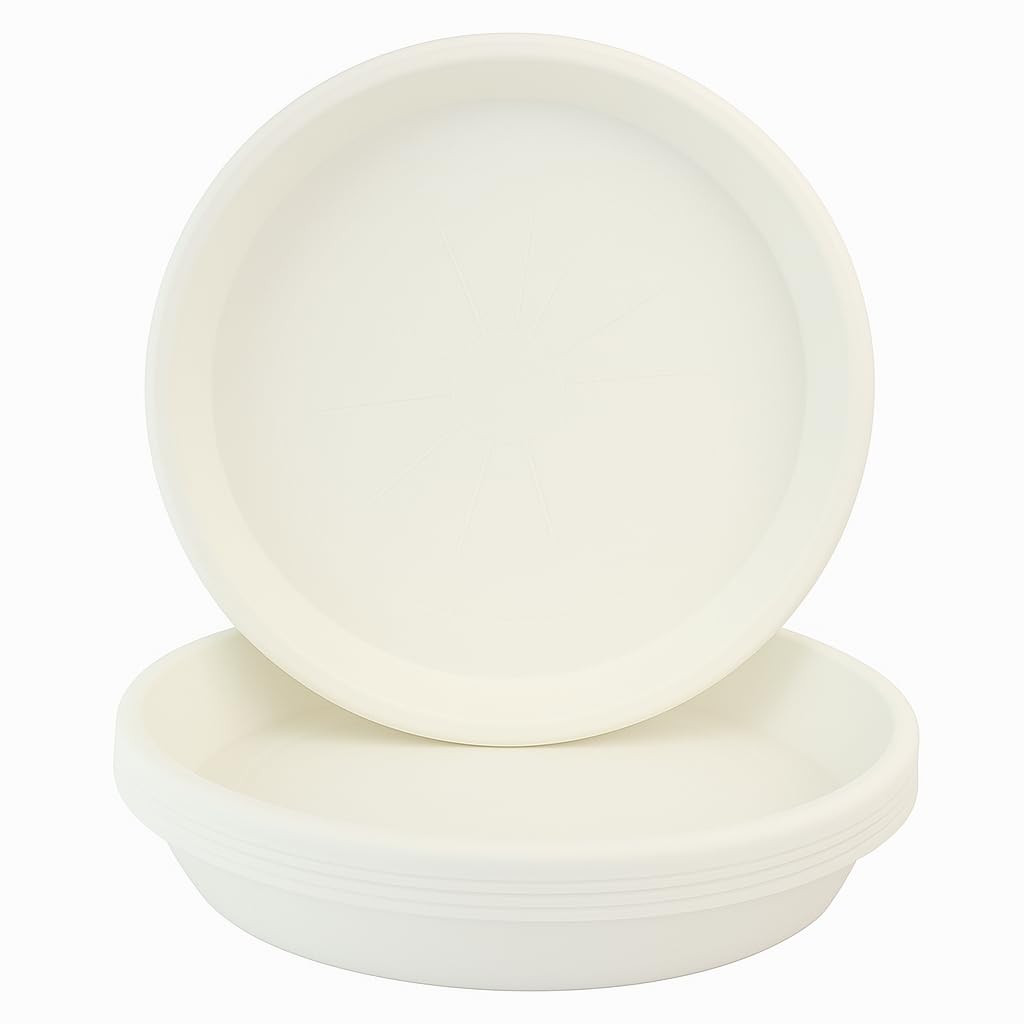 Home Garden Ornaments Plant Pot Saucers Strong Drip Tray Round Tray Plastic Trays Set of 5 (White, Diameter: 18.5cm)