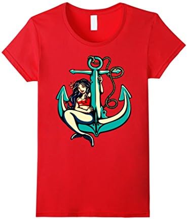 Womens Pretty Sirem Anchor Girl School Sailor Tatto T-Shirt Large Red