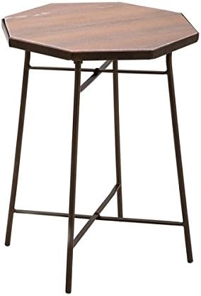 Harvey Marble Top Side Table, Featured a veined brown marble top and a brown metal base