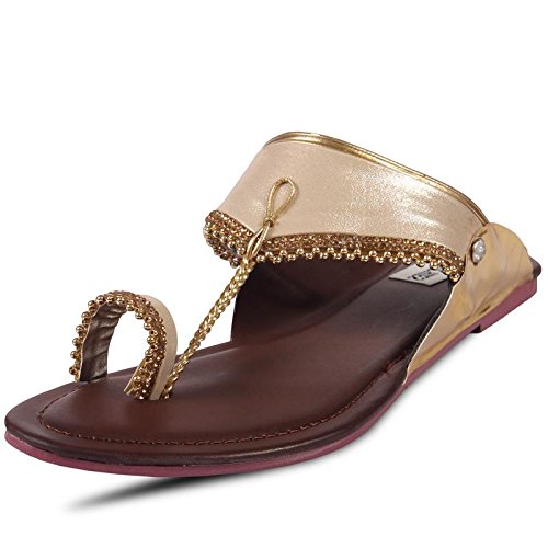 anand archies artificial leather gold flats for girl's & women's (aa-368-p)