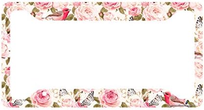 Airstrike Rose Butterfly License Plate Frame, Elegant Vintage Car Tag Frame, Birds License Plate Holder, Cute Decorative License Plate Frame-30-754
