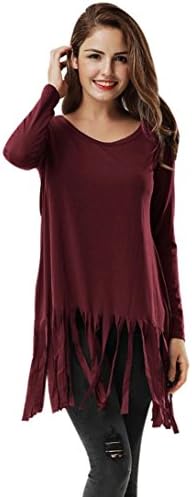 Women blouse, YISAI Women Women Tassel Long Sleeve O Neck Shirt Casual Blouse Casual Loose Cotton Tops T-Shirt (M, Red)