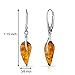 Peora Genuine Baltic Amber Leaf Drop Earrings for Women 925 Sterling Silver, Leaf Shape, Rich Cognac Color, French Clip, Real Baltic Amber Earrings for Adults, 100% Natural from Baltic Region