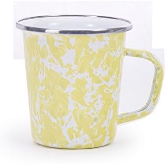 Golden Rabbit Enamelware, 4PC, Butter Yellow Swirl Latte Mug, 24 oz Soup Mug, 3¾ inch tall