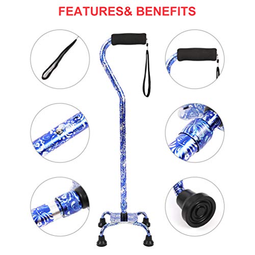 image for LIXIANG Quad Walking Cane, Offset Walking Cane with Unique Blue&White 