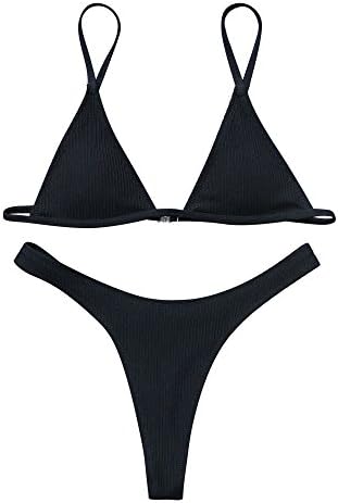 LEESMILE Women Sexy Brazilian Bikini 2 Piece Spaghetti Strap Top Thong Swimsuit Bathing Suit(L(US Size 6-8),Black)