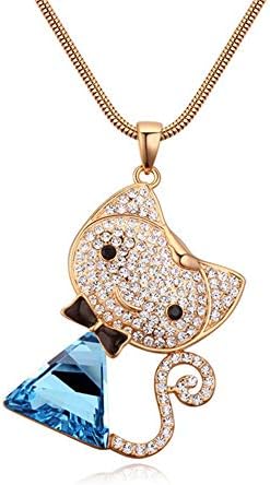 NJHUBZ Woman Sweater Chain Crystal Diamond Shape with A Lovely Cat Long Personality and Versatile Necklace Hanging Ornaments