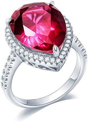Sego Alchemy Pear Cut Ruby AAA Cubic Zirconia Stone Sterling Silver/Rose Gold-Plated Bronze Base Engagement Ring Wedding Ring Promise Ring Rings for Women Life Time Warranty for Color Changed
