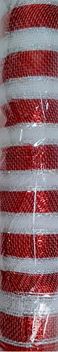 Decorative Red And White Poly Mesh (21in x 30 ft)
