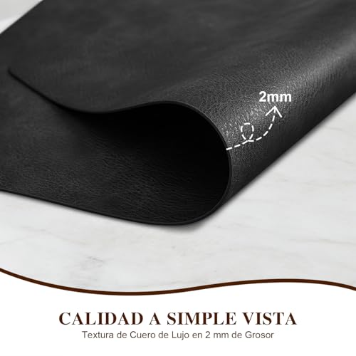 Manteles Individuales para Mesa de Piel, Set de 6 Manteles Individuales y Portavasos, Tapetes para Mesa de Comedor Impermeable, Resistente al Calor, Mantel Individual para el Hogar, Hotel (Negro)