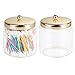 mDesign Modern Glass Bathroom Vanity Storage Organizer Canisters Jars for Cotton Balls, Swabs, Makeup Sponges, Bath Salts, Hair Ties, Jewelry - 2 Pack - Clear/Gold Brass