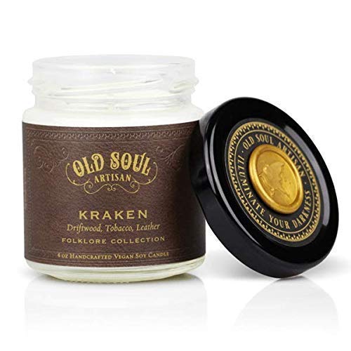 Kraken - Driftwood, Tobacco, Leather Candle Scented Soy Norse Mythology Sea Monster Cthulhu - 4 oz