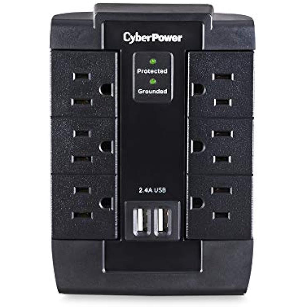 CyberPower CSP600WSU Surge Protector, 1200J/125V, 6AC Swivel Outlets