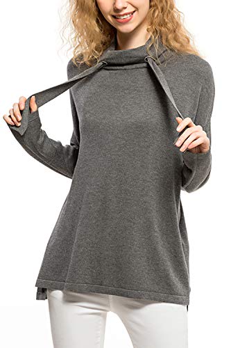 CIZITZZ Womens Sweaters Long Sleeve Casual Soft Knitted Sweaters Cowl Neck Tunic Loose Grey Blouse Knit Jumper