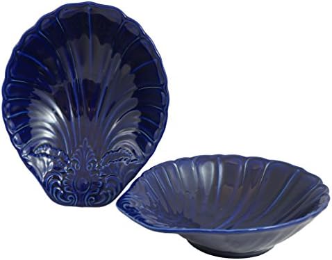 Loneoak Porcelain Fruit Bowl / snack bowl 2pc set - 29oz each. 10x8x2.8 inch shell pattern USA (Blue)
