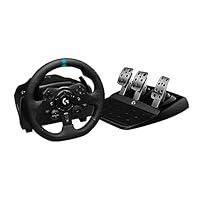 Logitech G923 Racing Wheel and Pedals, TRUEFORCE up to 1000 Hz Force Feedback, Gaming Steering Wheel PS5, PS4, PC, Mac, Genuine Leather- Black