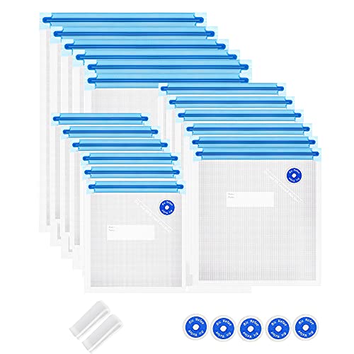 Sous Vide Bags Kit 25 Pcs, Higfra 3 Sizes Reusable Storage Bags with Double-layer Zippers, for Food Saver and Sous Vide Cooking 18 Reusable BPA Free Food Vacuum Sealer Bags, 2 Sealing Clip and 5 replacement air valves