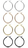 FIBO STEEL 4 Pairs 4 Colors Stainless Steel Small Hoop Earrings for Women Girls Huggie Earrings 25MM