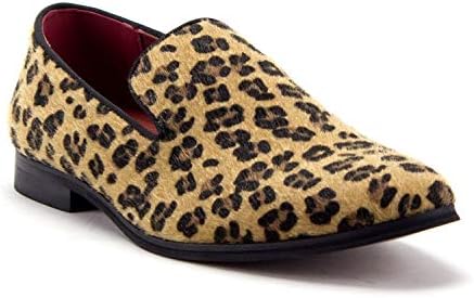 Jazame Men S Pony Hair Leopard Print Slip On Flats Smoking Loafers