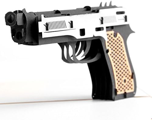 Loyoc Handmade Pistol Gun Pop up Happy Birthday Greeting Card for Kids Men Boys 3D Card for Kids Gift to Military Enthusiasts Laser Cut Hollow with Matching Envelope(Toy Gun)