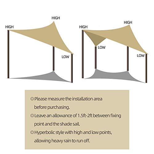 BeGrit Voile d\'ombrage Triangulaire perméable à l\'air Protection Contre Le Soleil HDPE (185g/m2) Bloque 95% Rayons UV avec Le Kit de Fixation pour Terrasse Camping Extérieur Jardin Sable (3Mx3Mx3M)