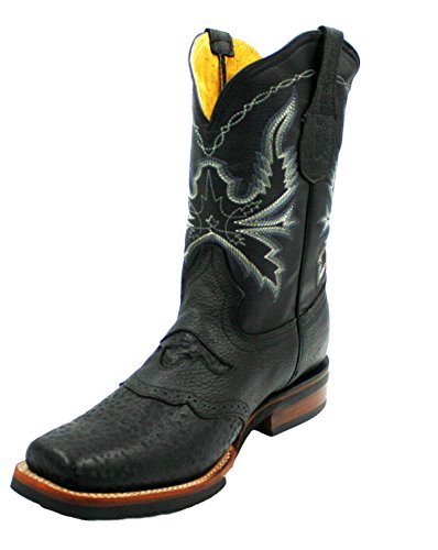 Men cowboy boots Genuine Cowhide Leather Print Rodeo Boots_Black-10.5