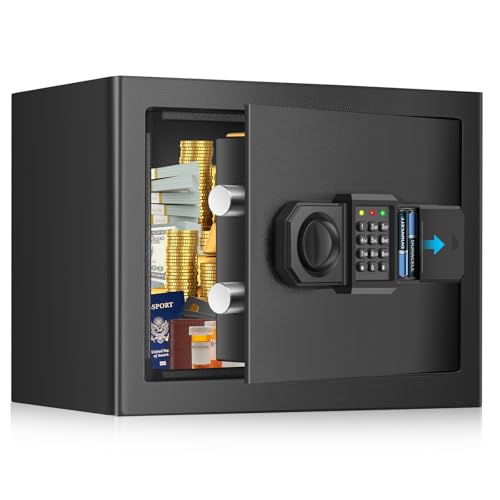 15L Safe Safe for Home, Fireproof Safe with Spare Key, Removable Shelf and Alarm System, Small Digital Safe with Combination Lock for Cash, Important Documents
