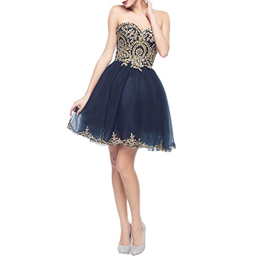 Lemai Tulle Short Gold Lace Corset Prom Homecoming Cocktail Dresses Dark Navy US 4 - Thumbnail 4