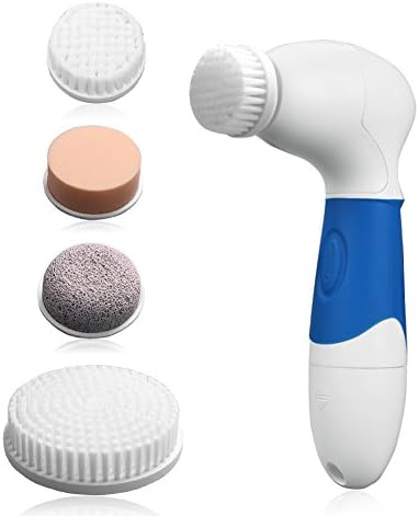Wosweet Electric Facial Cleansing Brush Portable Face Scrubber Skin Microdermabrasion Exfoliator with 4 Brush Heads - Pore Minimizer, Help Get Rid of Acne, Dark Spots And Blackheads - Blue