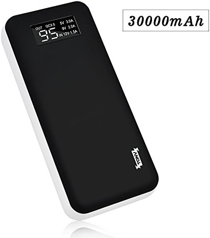Quick Charge 3.0 TONV 30000 Portable Charger 30000mAh Power Bank (2.1A input,LED power display, Li-polymer Battery) Portable Battery Charger for iPhone X 8 Plus Smartphones Tablets (BLACK)
